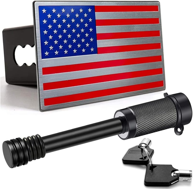 Bonrcea Heavy American Flag Metal Trailer Hitch Cover for 2 inch Receivers（with 5/8-Inch Pin Diameter Trailer Hitch Lock ） (red) - Image 1